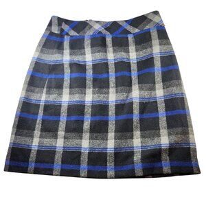 Talbots skirt Plaid Wool Blend Pencil Sz 10 Black Gray Blue career professional